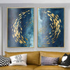 2 Blue Painting Gold Leaf Fish - Plakatbar.no