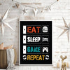 Eat Sleep Game Repeat Black poster - Plakatbar.no