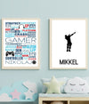 Gamer word poster - med eget navn - Plakatbar.no